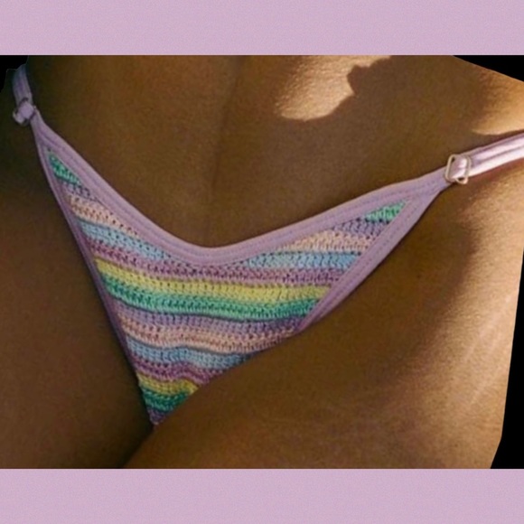 Capittana x Free People Cuba Crochet S Lilac Striped Handmade Adjustable Bottoms - Picture 4 of 15